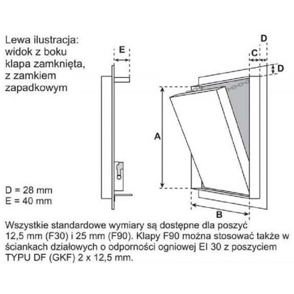 Klapa F4 EI-30 / EI-120 do ścian z g-ka, wkładka 25mm