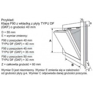 Klapa F5 EI-120 do ścian szybów instalacyjnych z g-ka, wkładka 40mm