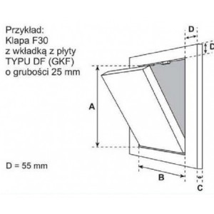 Klapa F5 EI-30 do ścian szybów instalacyjnych z g-ka, wkładka 25mm