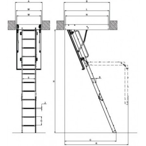 Schody EI-60 700x1440 mm z drabinką metalową do wysokości 360cm